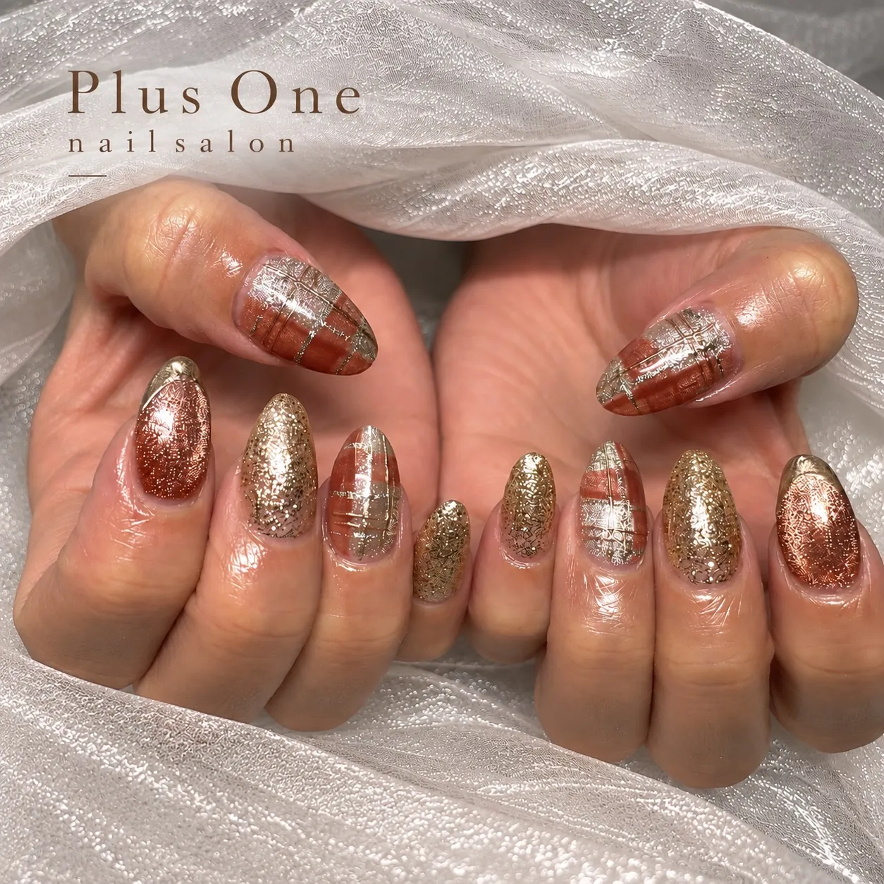 🤎✨ 秋のきらきら check nail 🍂